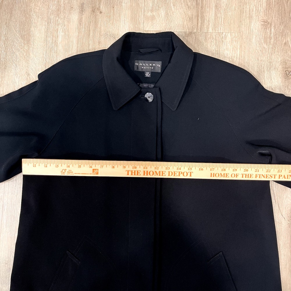 Gallery Womens Long Sleeve Button Black Trench Coat Jacket Size 10P Polyester - Picture 3 of 11